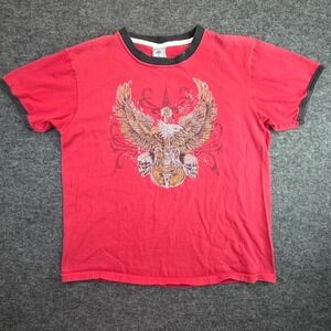 Vintage  Ringer T-Shirt Mens Large Red Eagle Guitar Skulls Y2K Graphic Tee